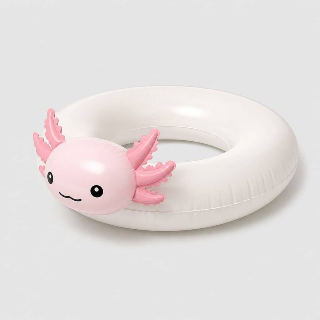 Bouée ronde tête d'axolotl blanche, vue de face