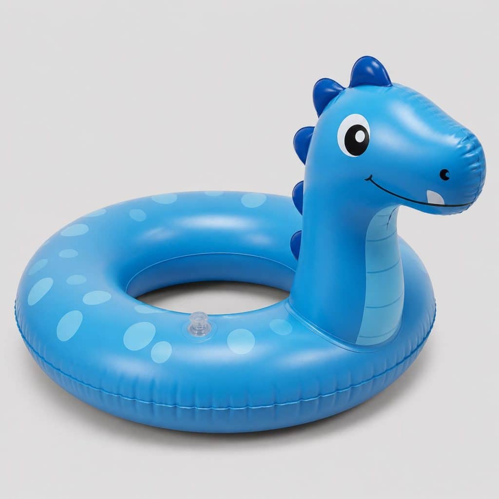 Bouée ronde tête de dinosaure bleue, vue de face