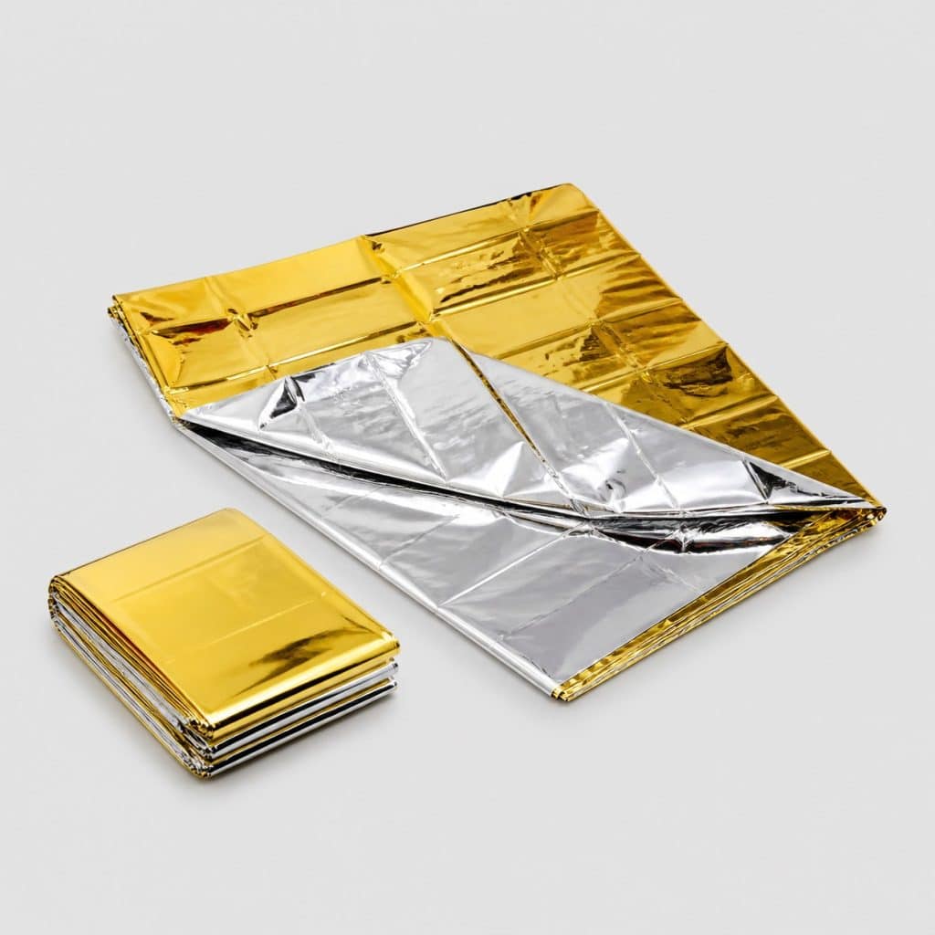 Couverture de survie double face, vue des deux teintes