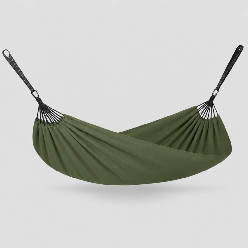 Hamac double toile verte, vue suspendue