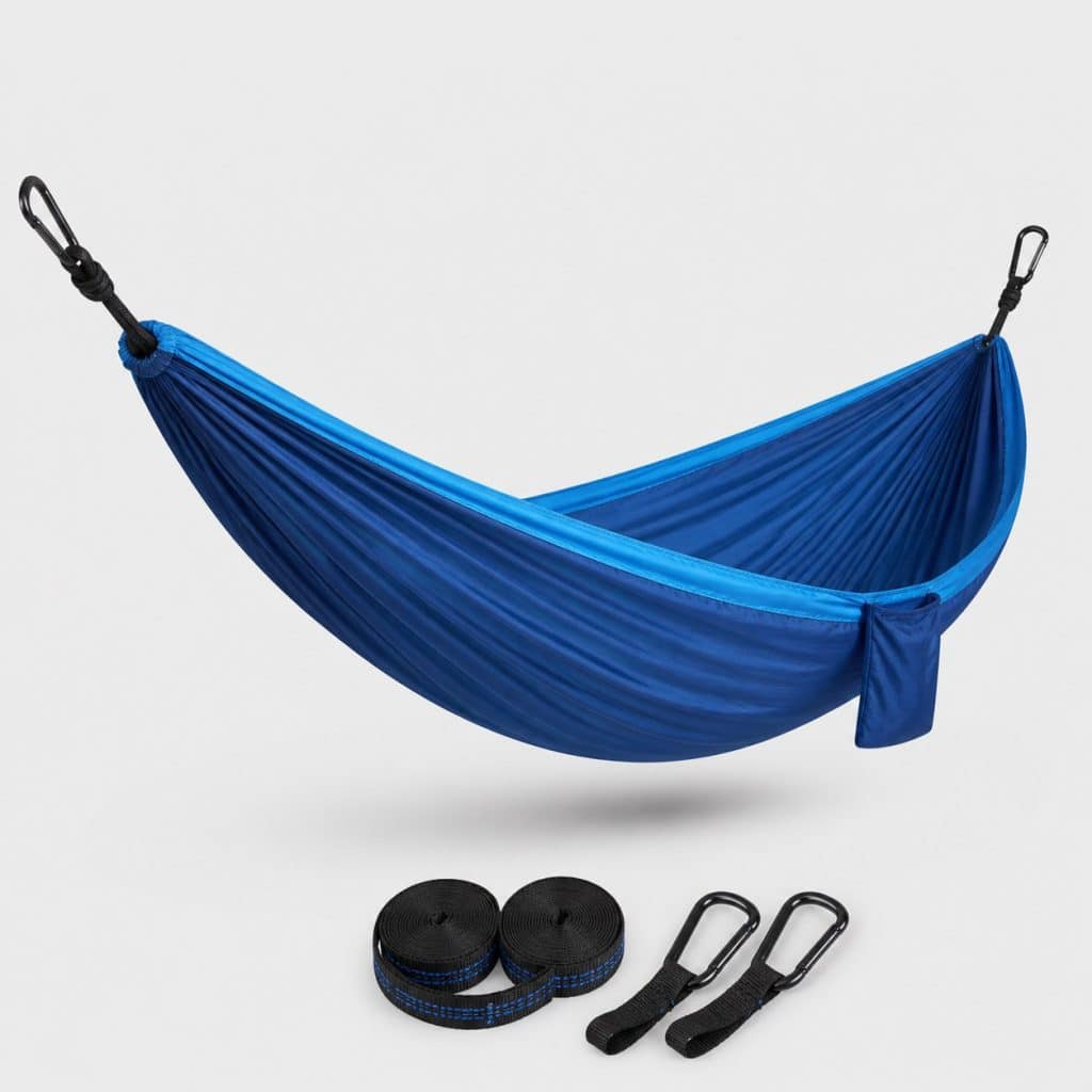 Hamac simple toile bleue, vue suspendue