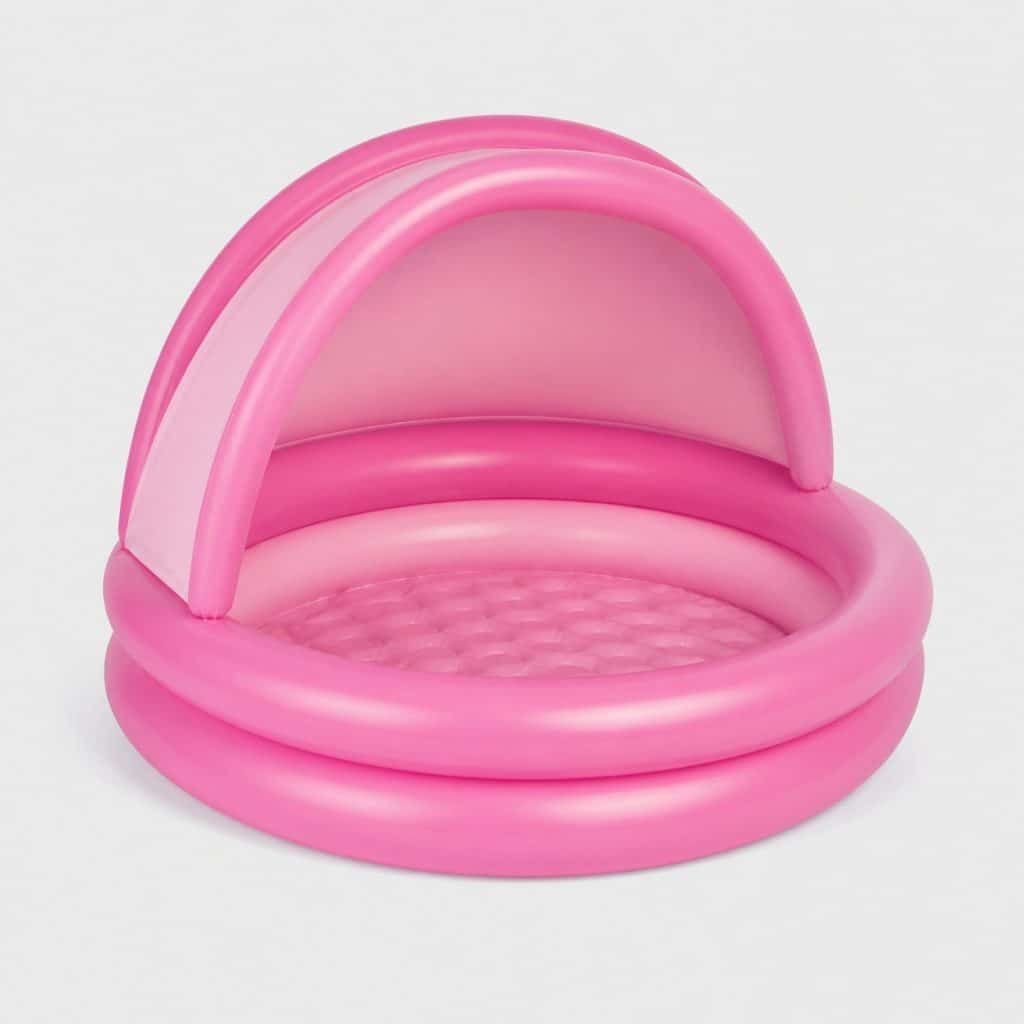 Piscine gonflable enfant avec auvent rose, vue de face